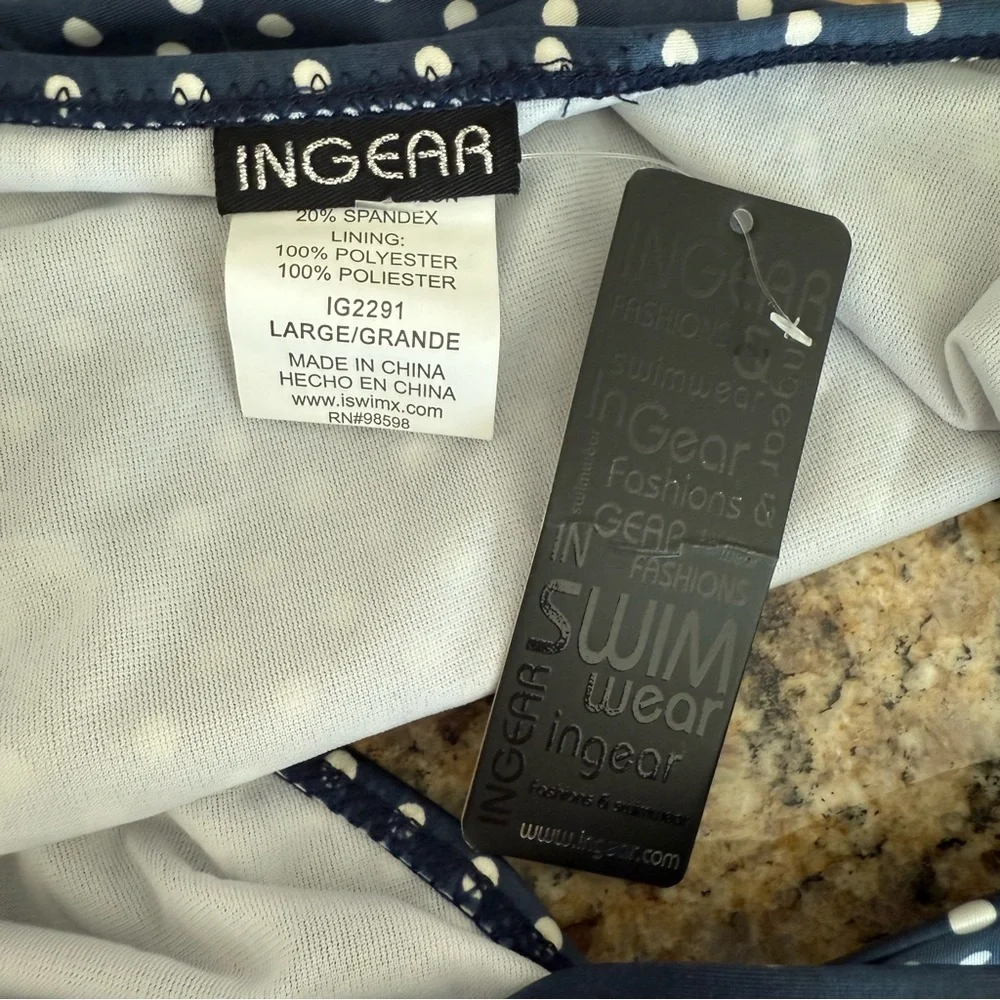 INGEAR Navy Polka Dot Swim Bottom Size Large NWT